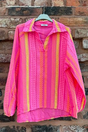 Peruvia Pillow Cotton Pop Over Shirt Raspberry